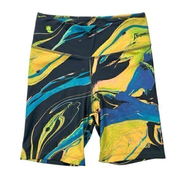 Nike Dri Fit Shorts Womens Small Black Blue Tight Fit Running Pull On Bike Short - Picture 2 of 12